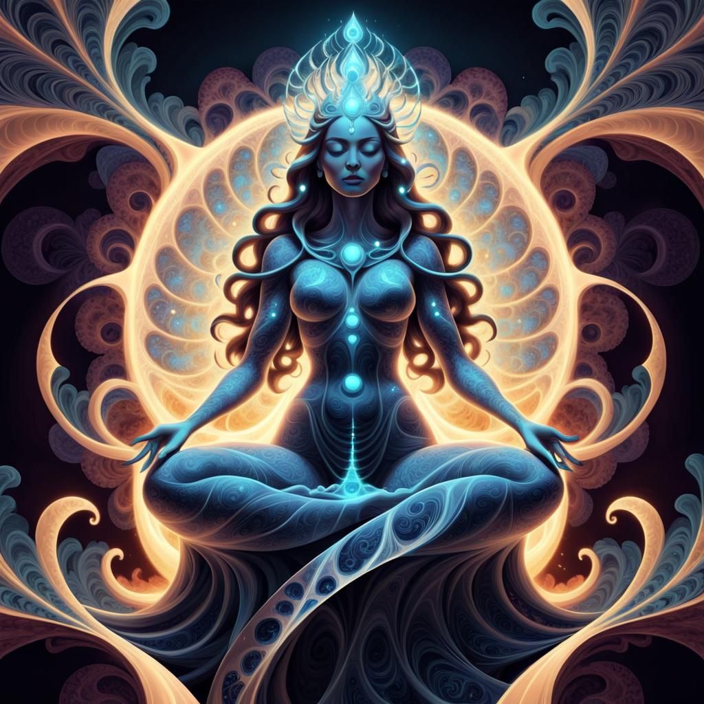 High Priestess Offering Energy in Abstract Fractal Art