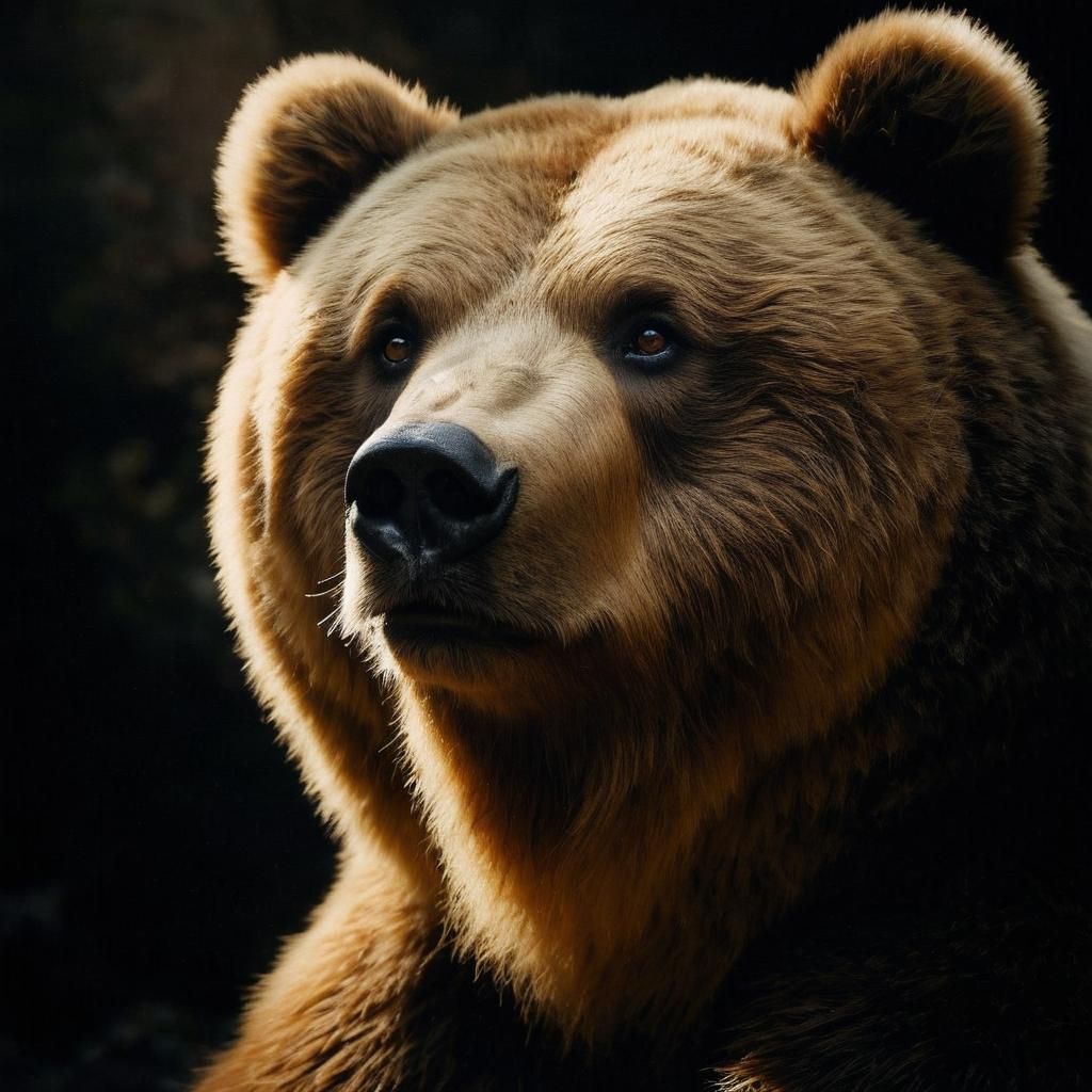 Sympathetic Kodiak Bear Peering from the Darkness