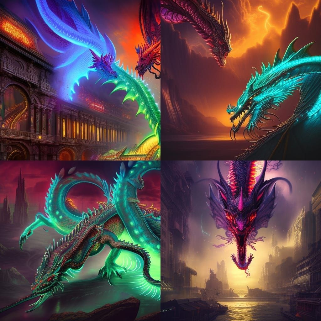 Epic Neon Dragon Digital Matte Painting