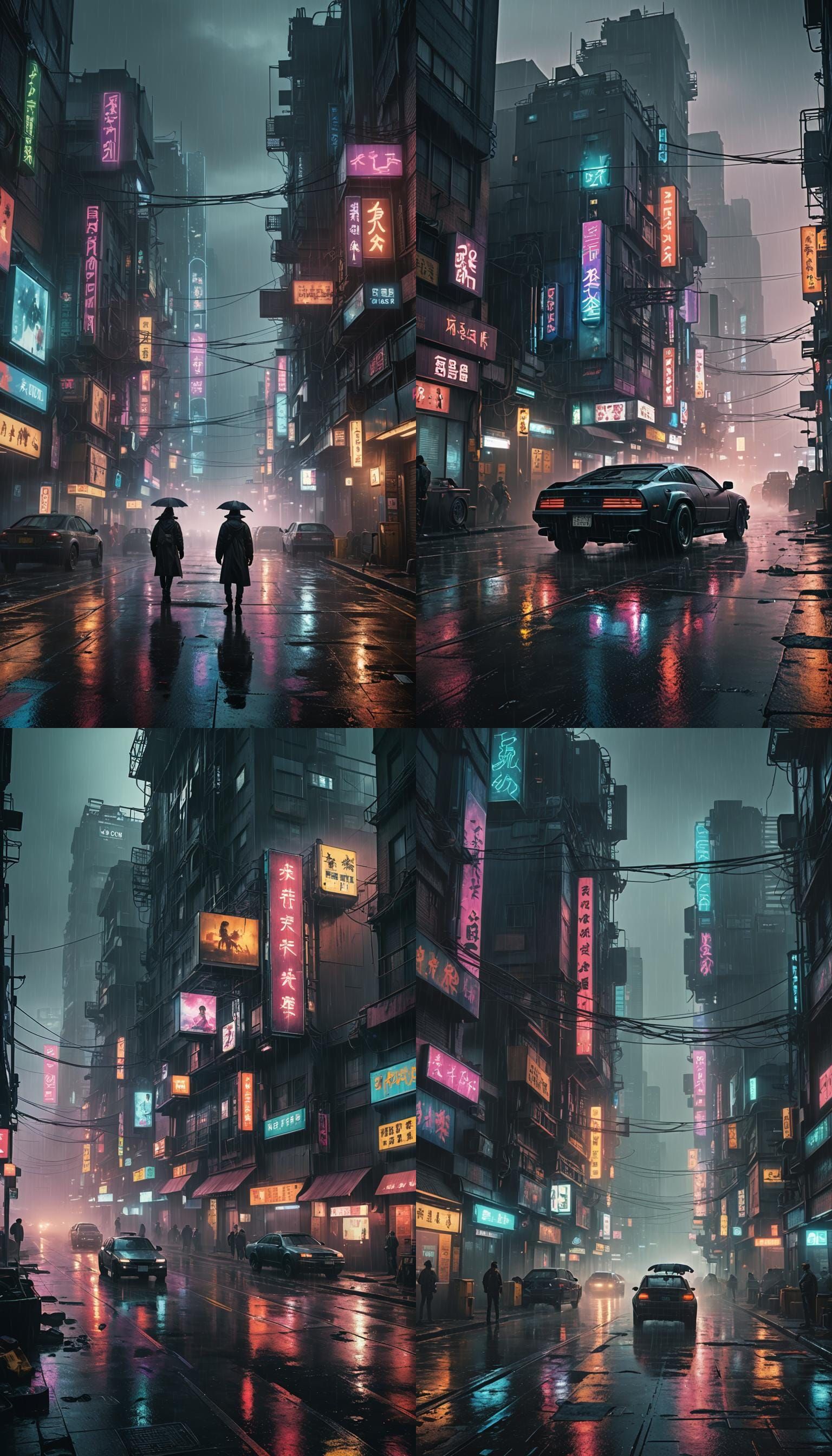 Cyberpunk Dystopia in Rain: Moody Cinematic Matte Painting