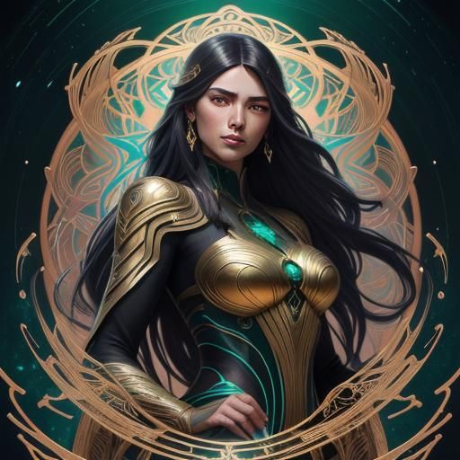 Mystical Being with Iridescent Skin in Art Nouveau Style