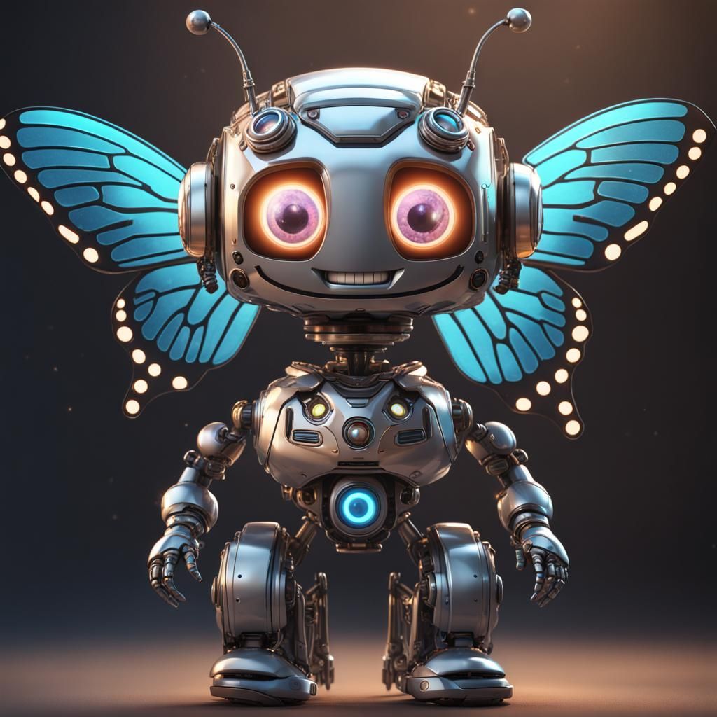 Cute Robot with Butterfly, Ultra Detailed 8K Render