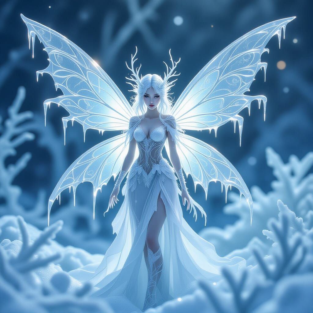 Ethereal Ice Fairy with Translucent Wings
