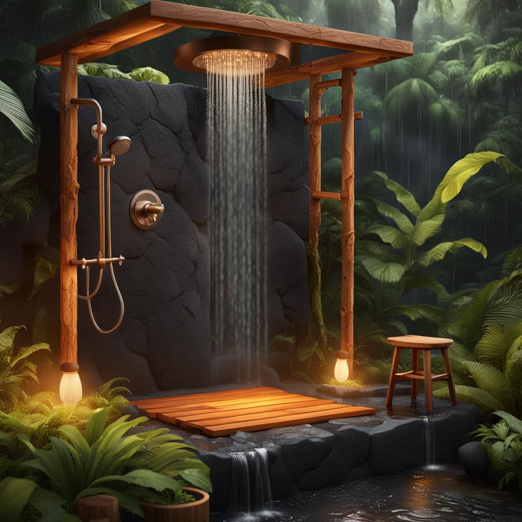 Lavastone Shower in Hawaiian Forest: Matte Painting