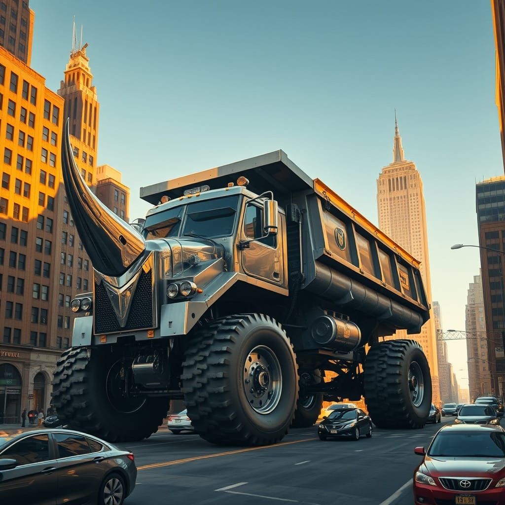 Gigantic Cyborg Rhinoceros-Mega Dump Truck Dominates Manhatt...
