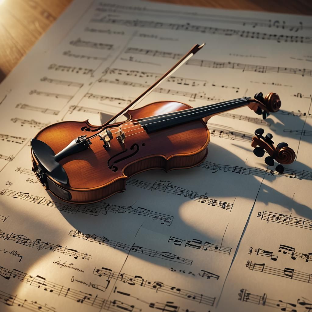 Ornate Violin with Bow in Baroque Style