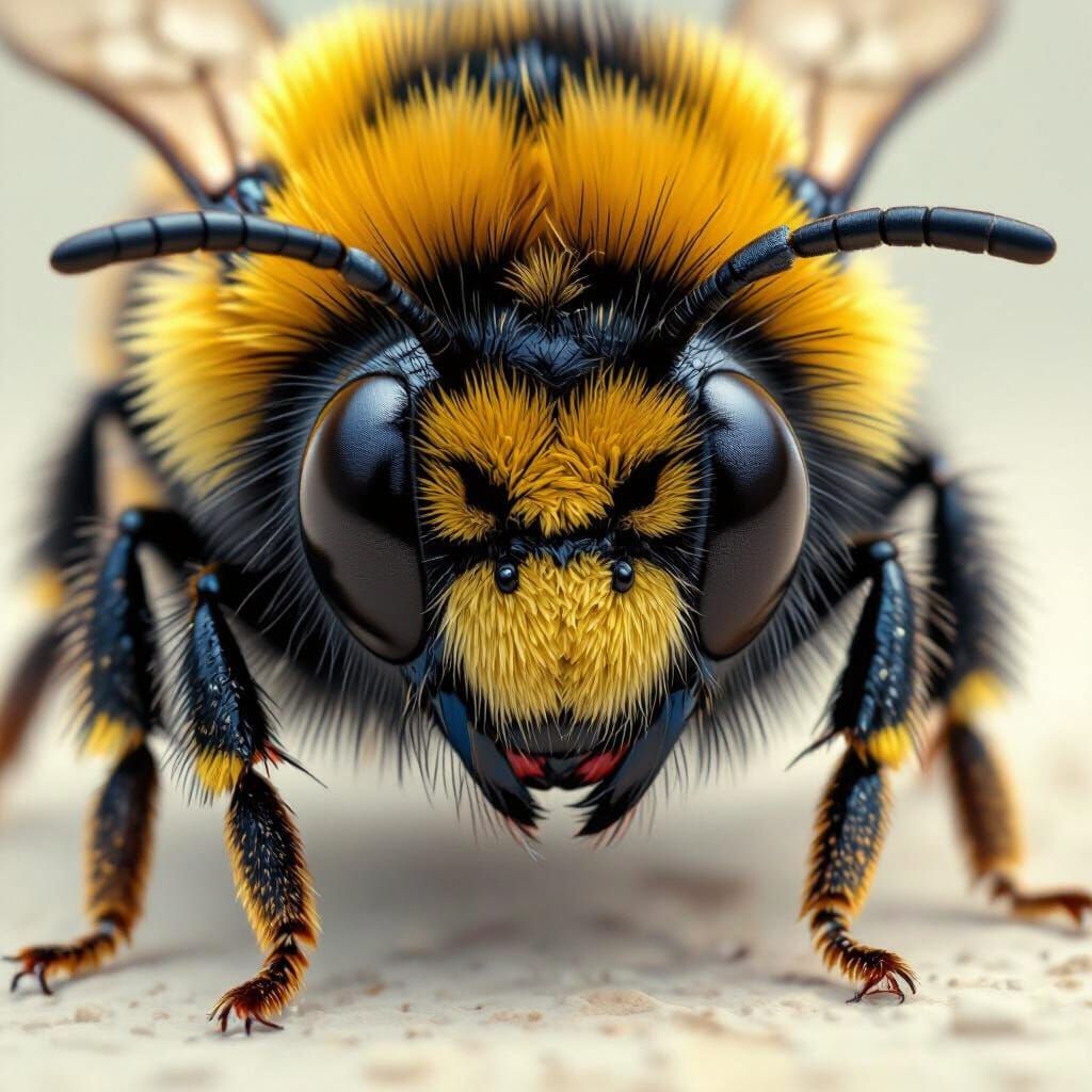 Detailed Close-up of Bumblebee Face in Hyperrealism