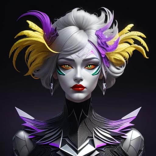 Futuristic Woman with Feather Hair in Vector Style