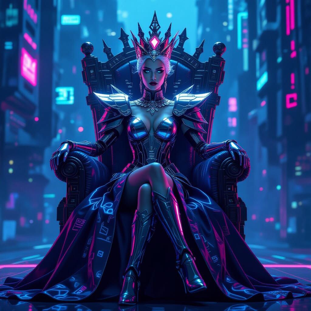 Cyberpunk Queen of Hearts Empress in Neon Metropolis