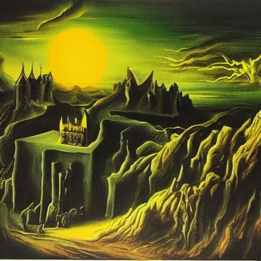 Surreal Dark Castle in Style of Salvador Dali