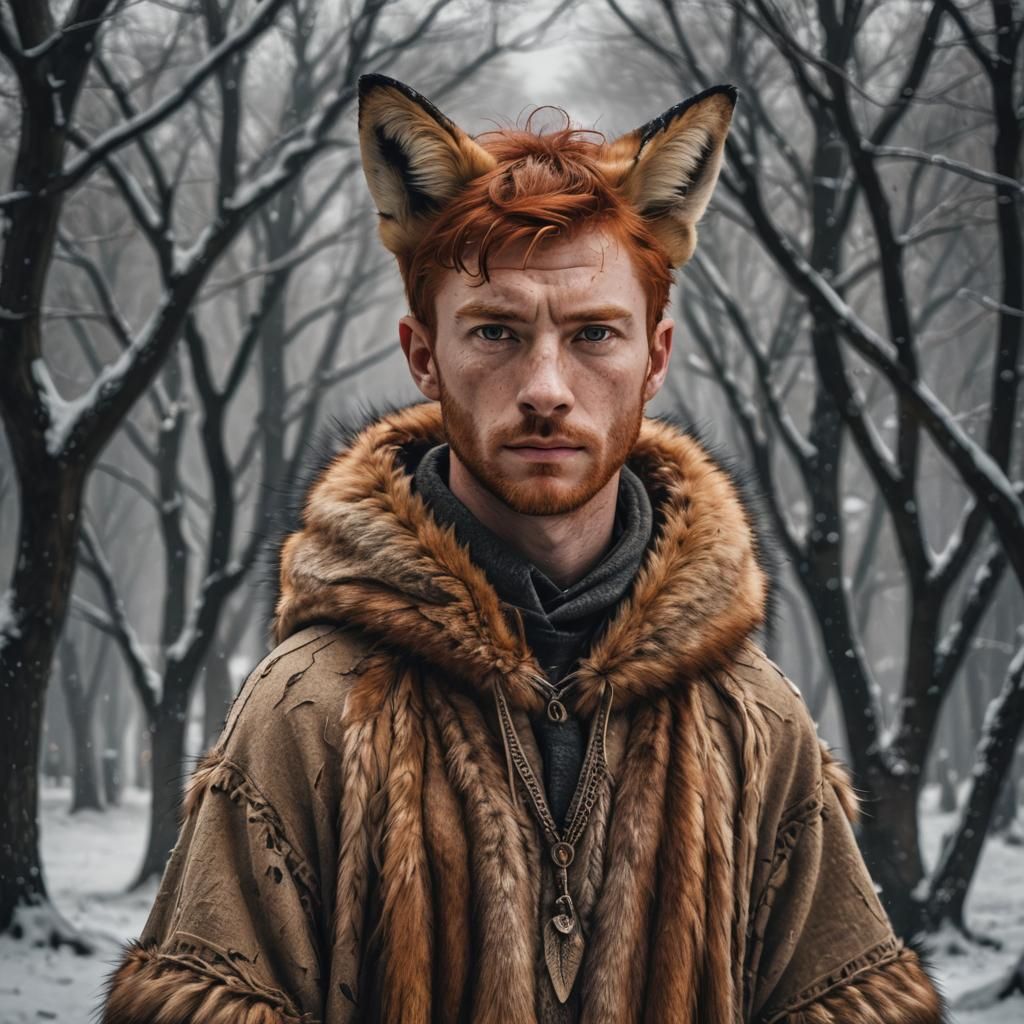 Hyperrealistic Man with Fox Features in Animal Fur