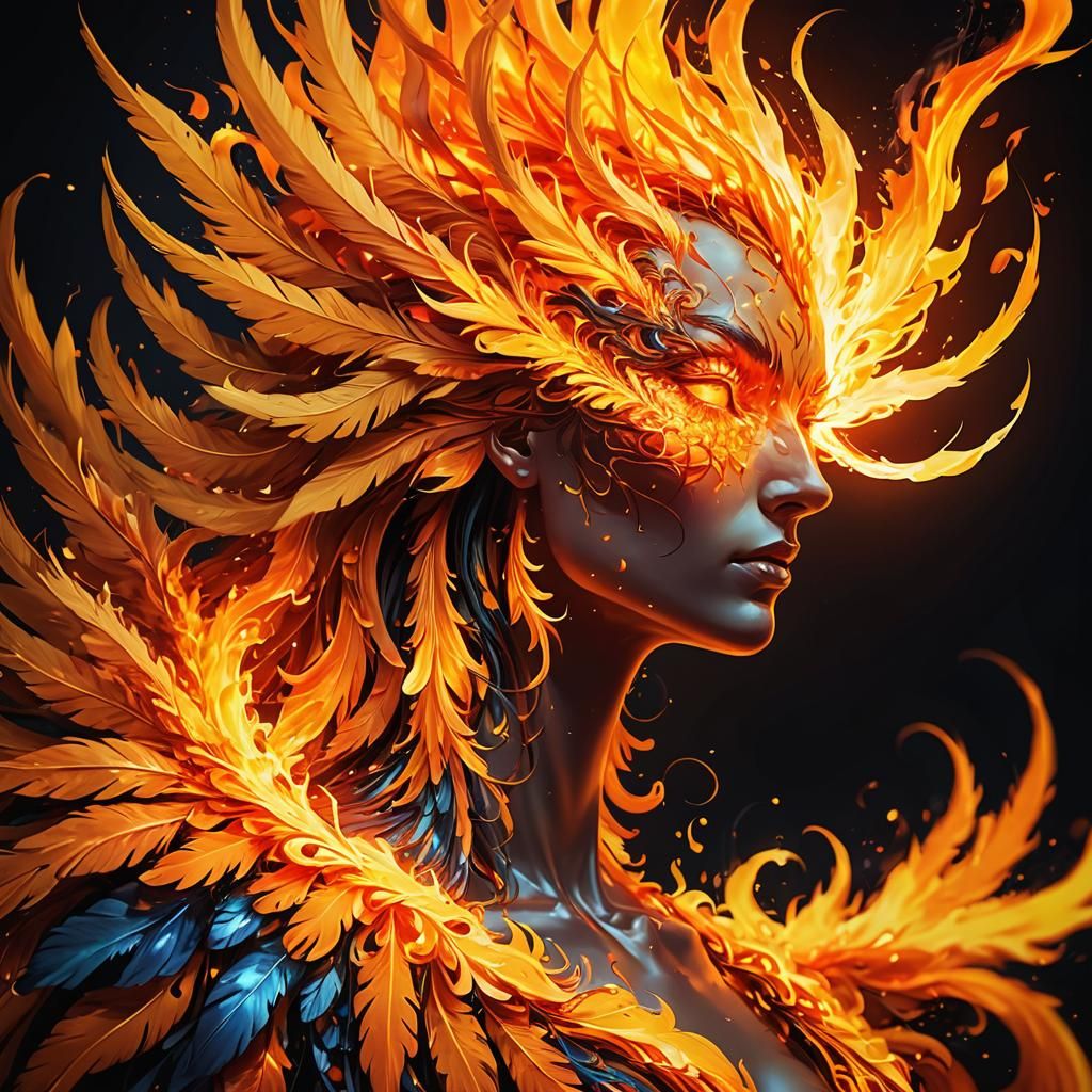 Fiery Phoenix Portrait in Surreal Digital Art