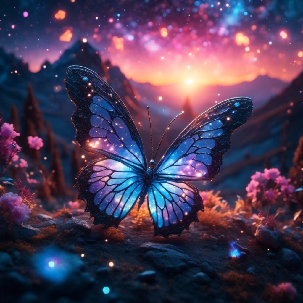 Ethereal Butterfly in Dreamlike Twilight Sky