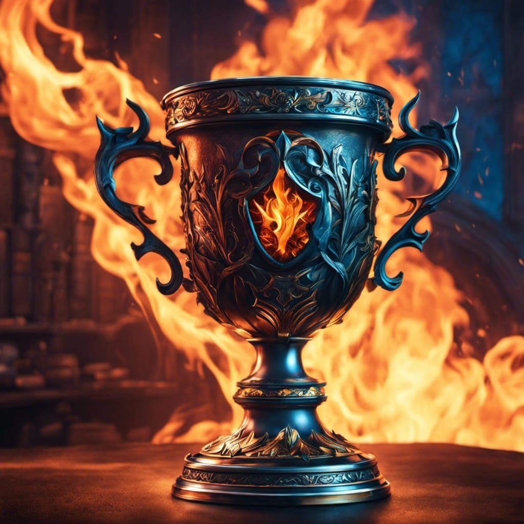 Fiery Triwizard Cup Trophy in Hyperrealistic Style