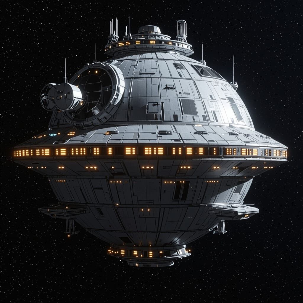 Hyperrealistic Spherical Battle Station in Deep Space