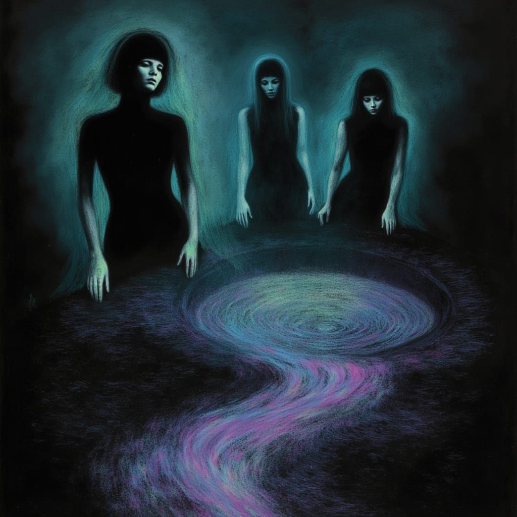 Ghostly Wailing Women in Mist Overflows Well