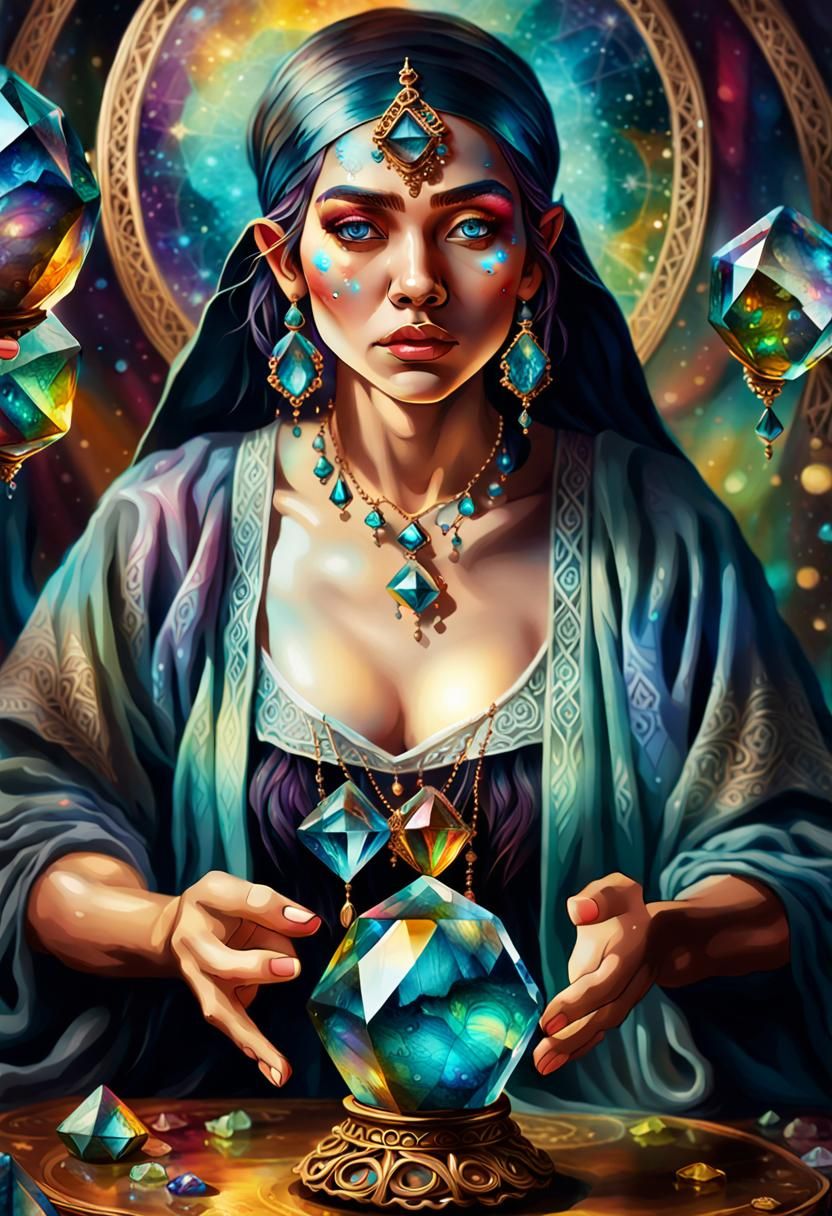 Fantasy Art of a Fortune Teller with Labradorite Crystal