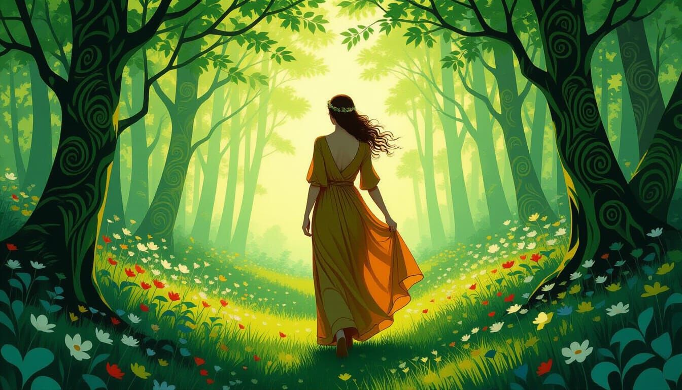 Ethereal Forest Walker in Klimt Style