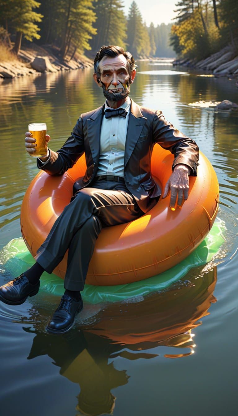 Abraham Lincoln Floating Down River: 3D Cartoon