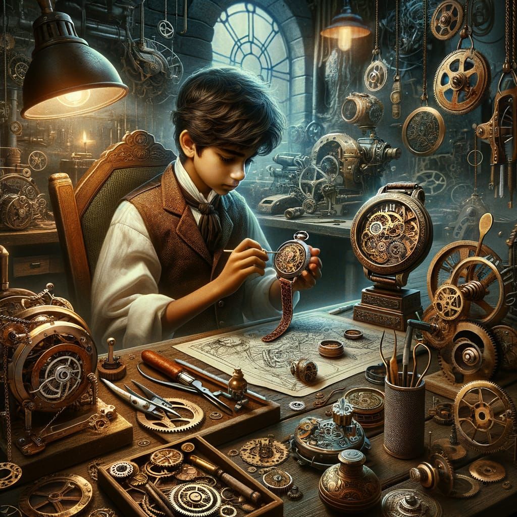 Steampunk Master Watchmaker at Work