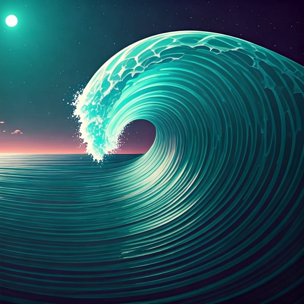 Translucent Ocean Wave in Vibrant Pixel Art