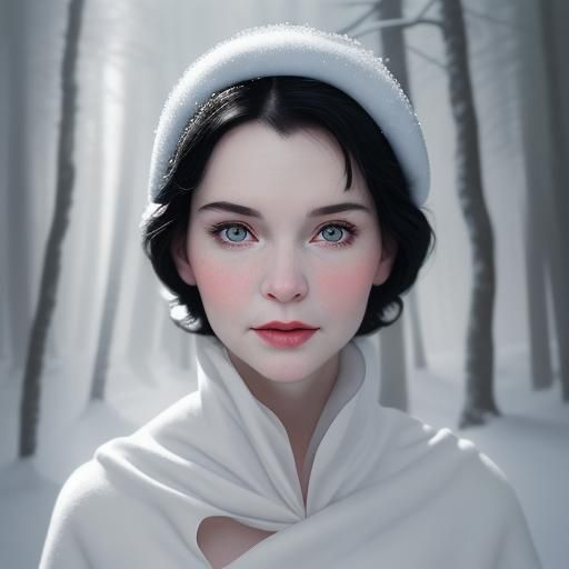 Snow White Portrait in Winter Forest, Professional Photograp...
