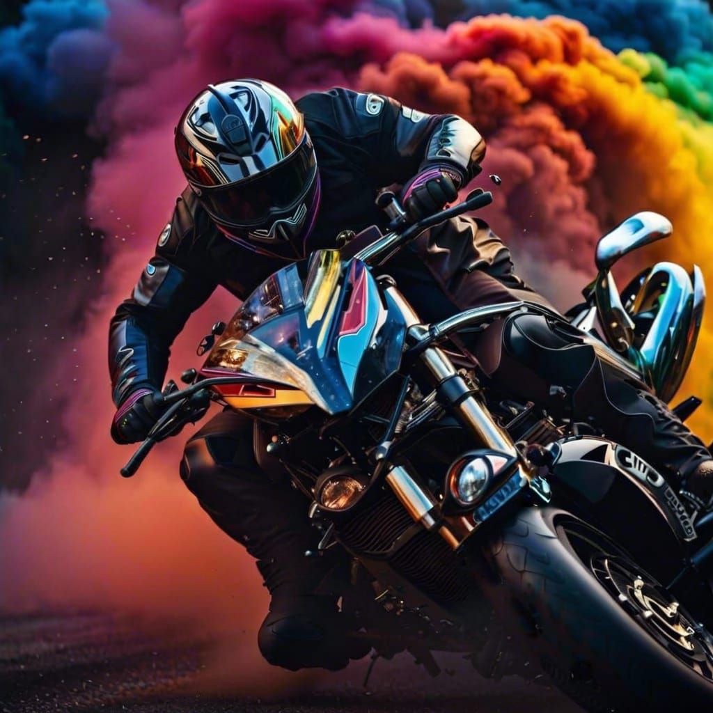 motorcycle rainbow smoke 🏍️☁️