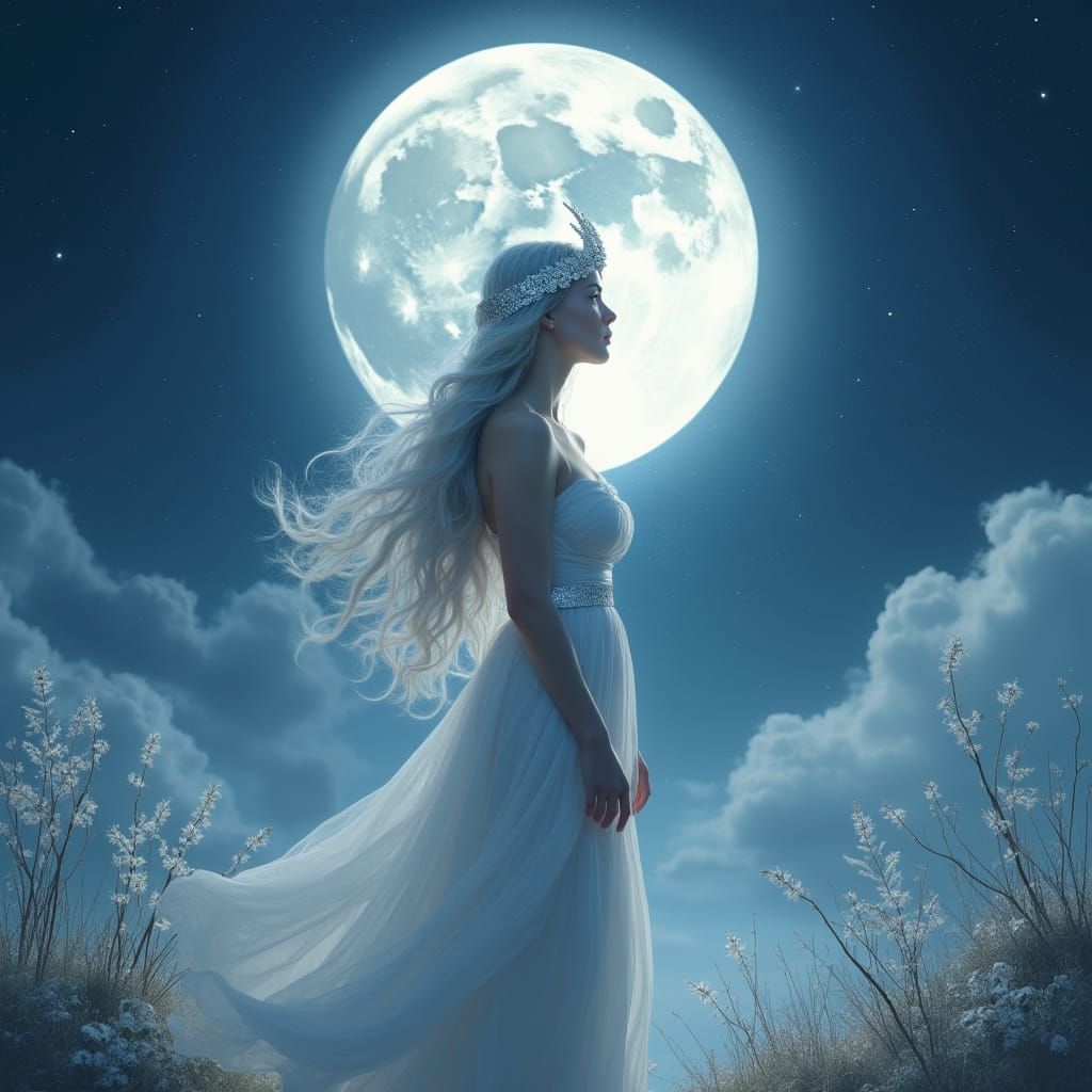 Goddess of the Moon in a Celestial Landscape
