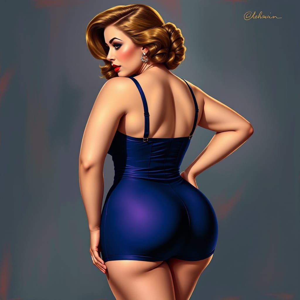 Confident Pin-Up Beauty Showcases Curvy Figure