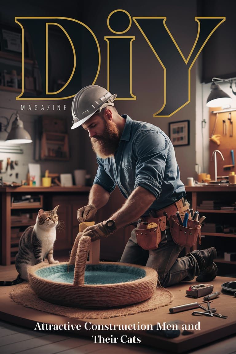 DIY Magazine Cover: Construction Worker Building Cat Toy