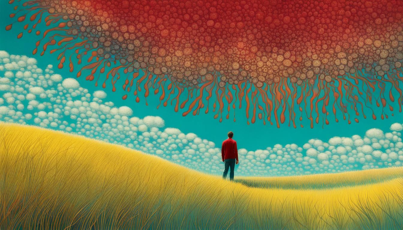 Psychedelic Meadow Scene with Vanishing Point