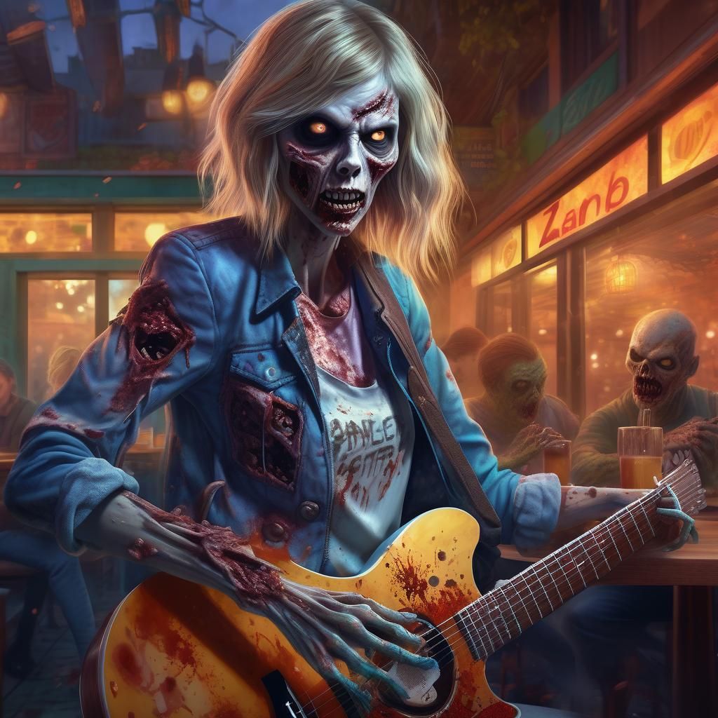 Zombie Singer Plays Guitar: Hyperrealistic Concept Art