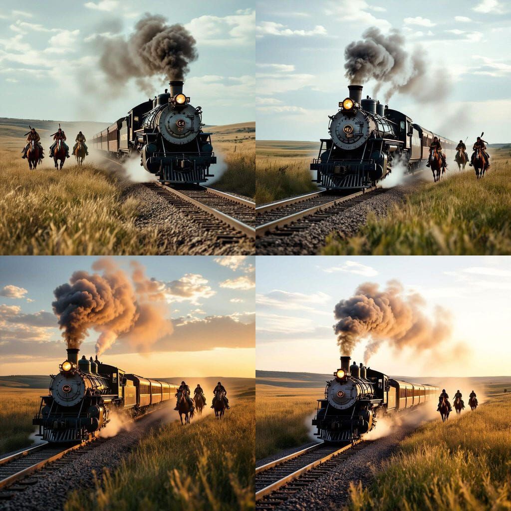 19th Century Train Pursued by Horseback Native Americans