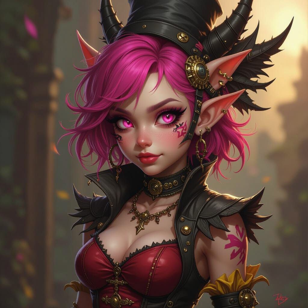 Punk Rock Goblin Girl in Dark Fantasy Style