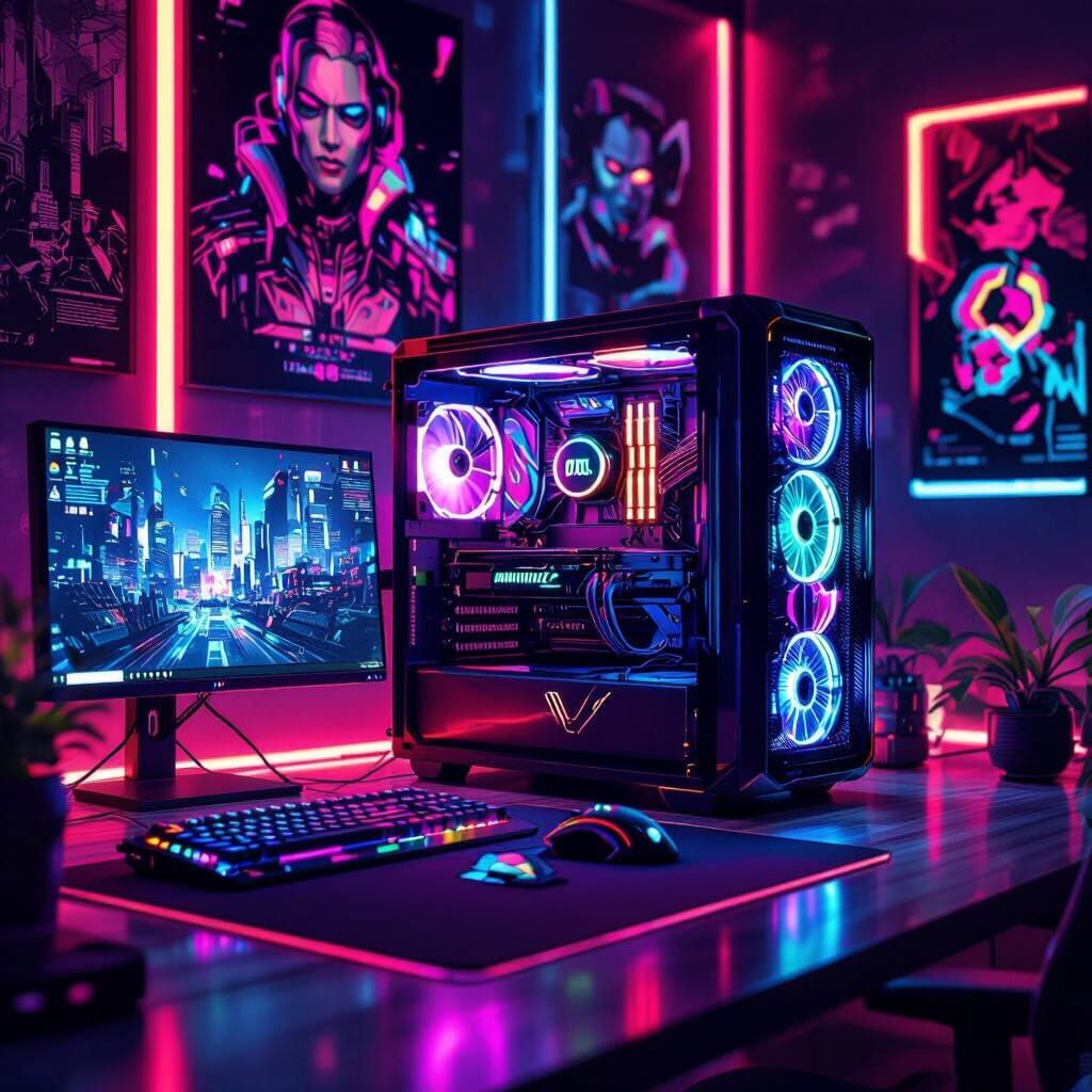 Futuristic Neon Gaming PC Room