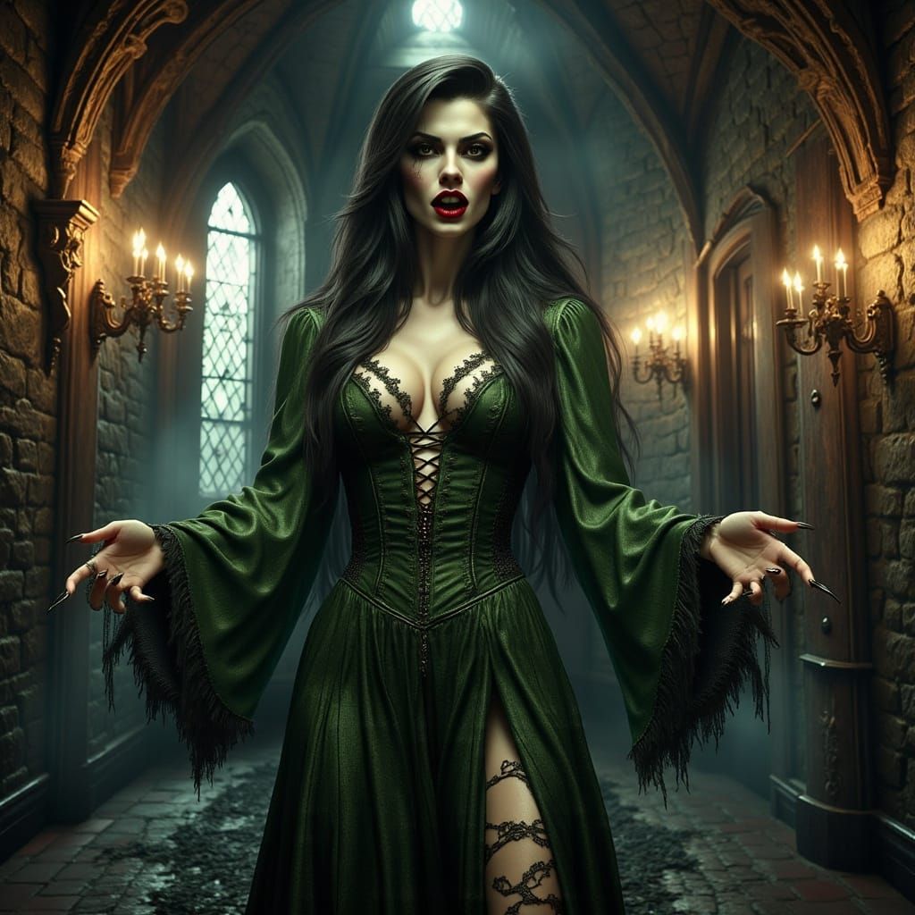 Horror Vampire Werewolf in Medieval Inn with Metal Claws