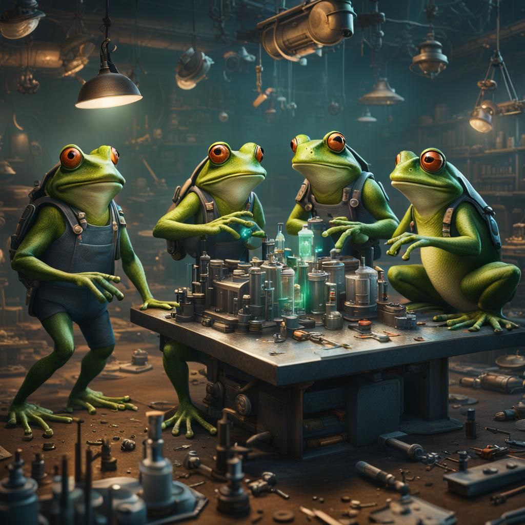 Frog Scientists Building Nuclear Weapons: Detailed Matte Pai...