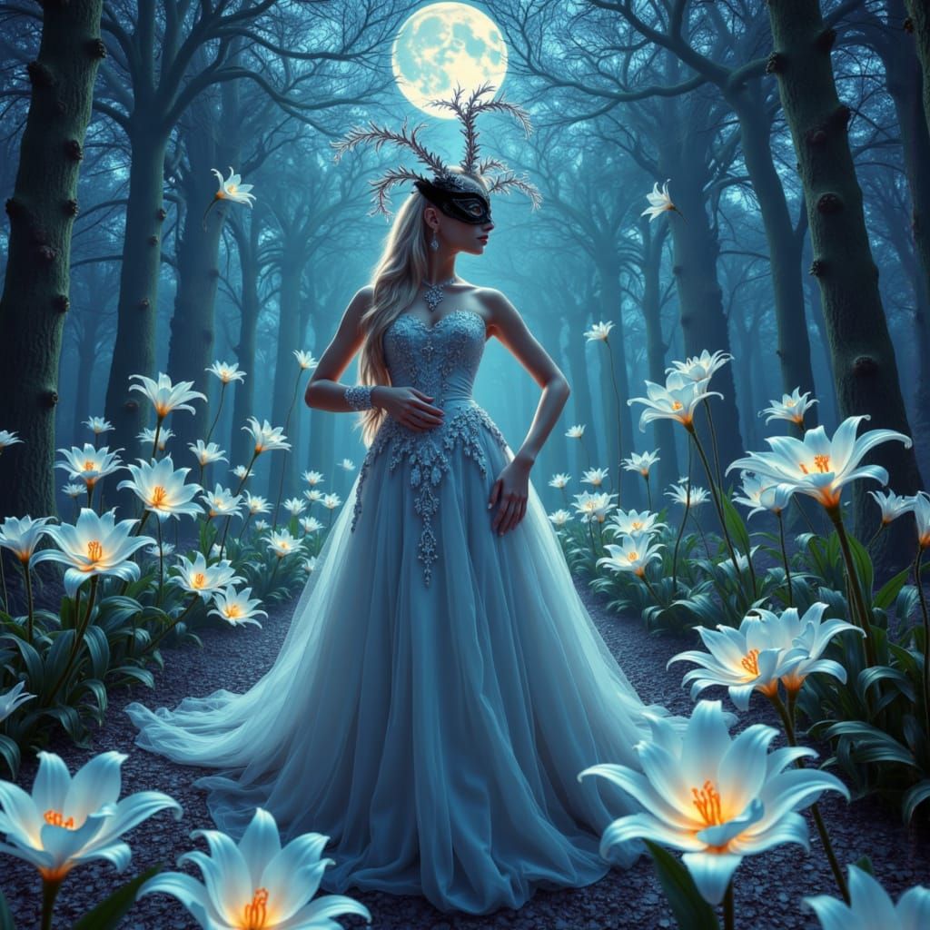 Bioluminescent Masquerade Ball in Art Nouveau Style