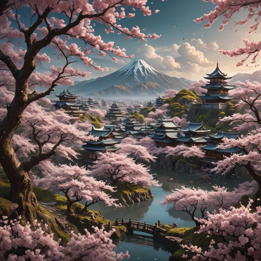 Epic Cherry Blossoms Digital Matte Painting