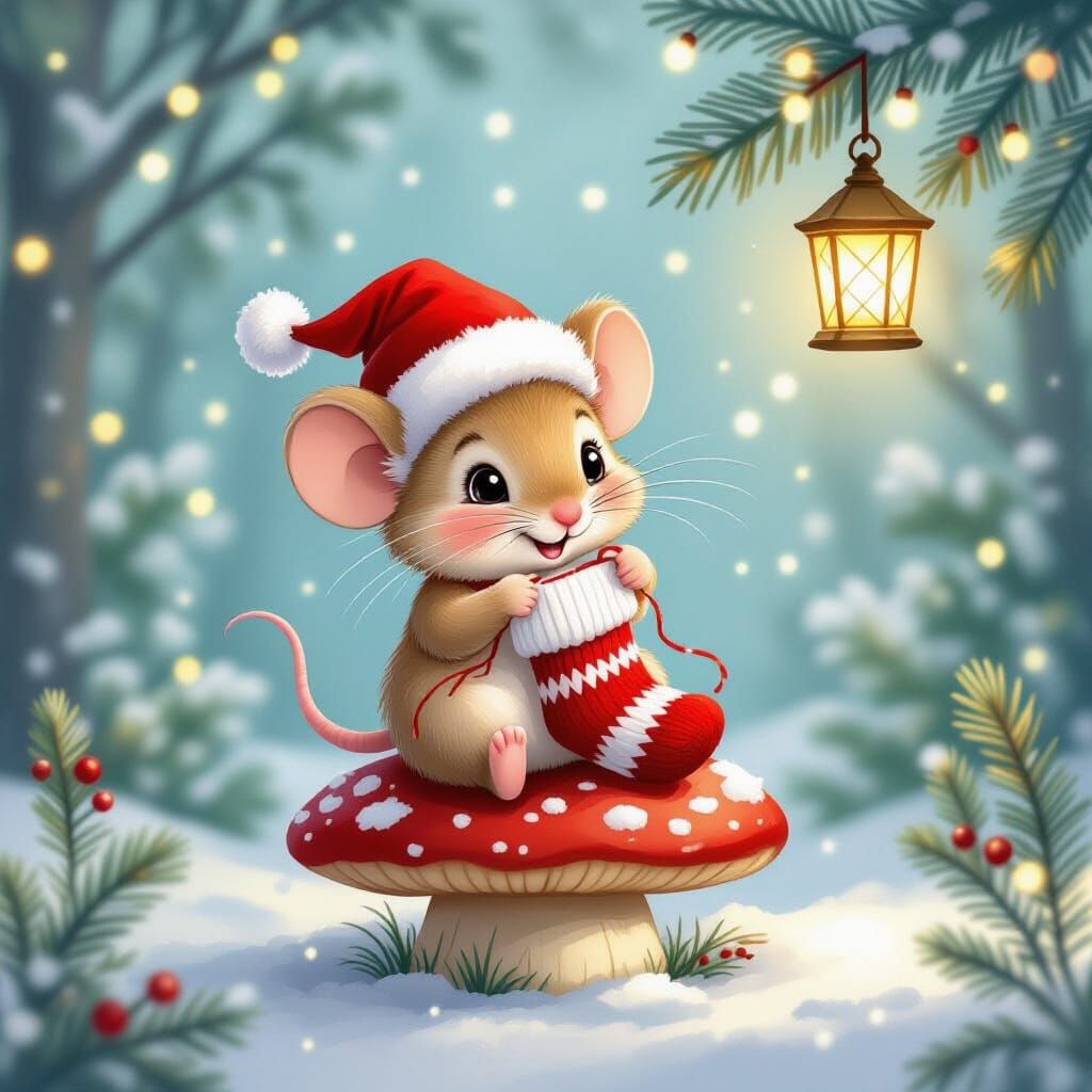 Cute Mouse Knits Christmas Stocking in Enchanted Forest