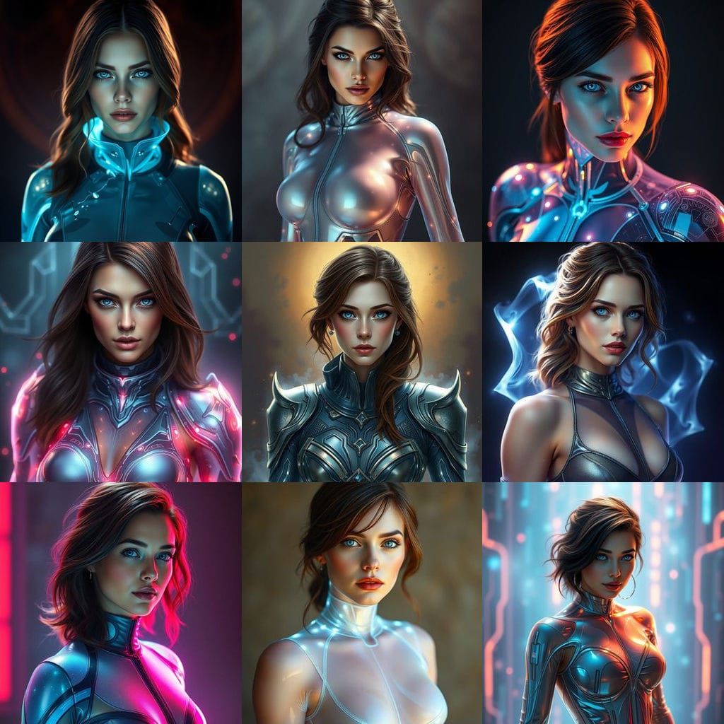 Ethereal Woman in a Glowing Holographic Aura, Fantasy Concep...