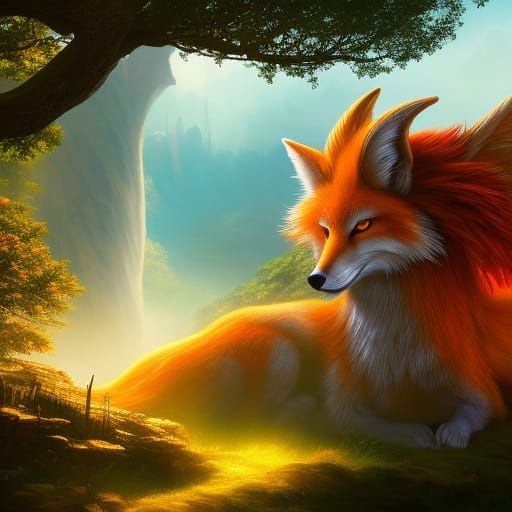 Mythical Nine-Tailed Fox Fantasy Concept Art