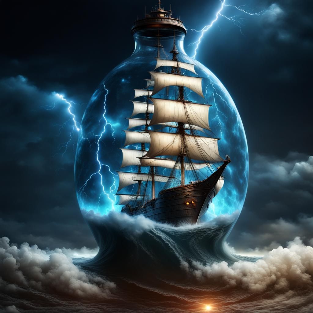 Ship in a Bottle: Hyperrealistic Dark Fantasy
