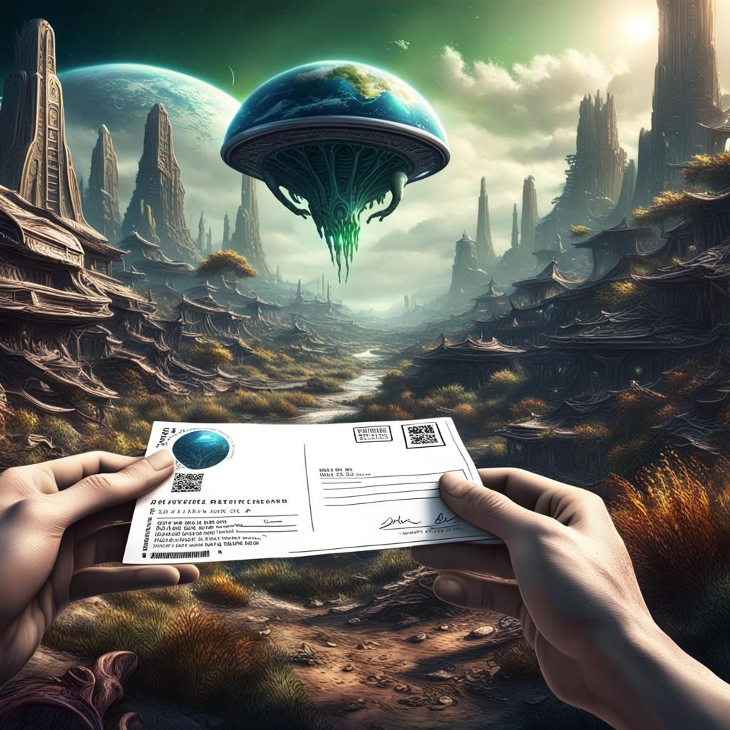 Alien Hand Holding Earth Postcard in 8K