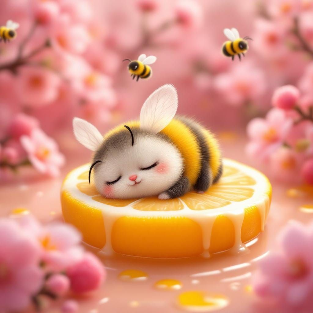Sleeping Chibi Bumblebee on Honey Landscape