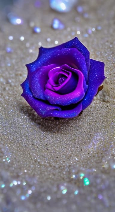 Sparkling iridescent deep Amethyst rose glowing with intrica...