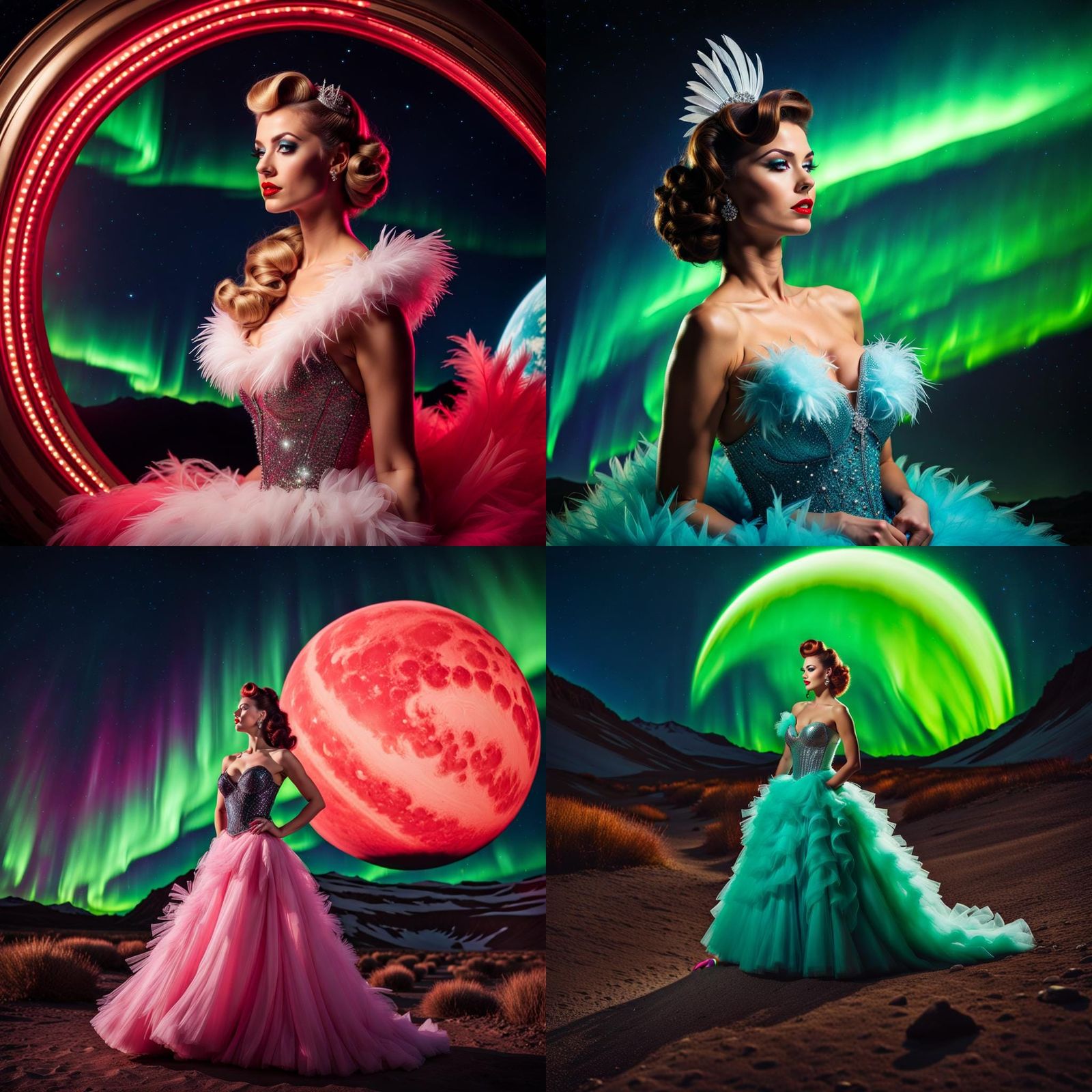 Aurora Borealis Over The Shoulder Feathered Gown Fashion Pho...