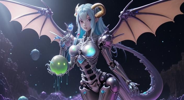 Rainbow Slime Dragon Girl with Metal Skeleton