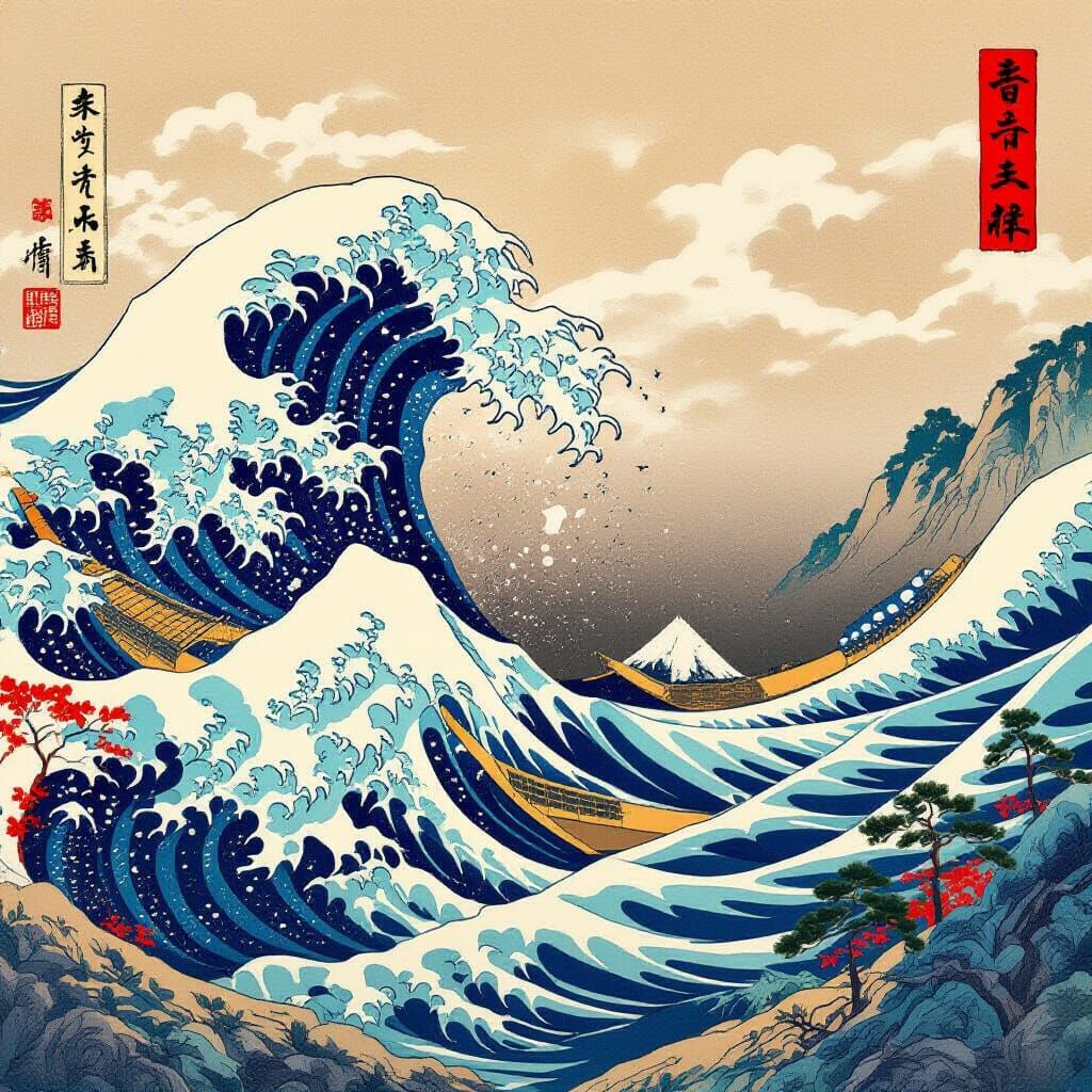 1792 Unzen Landslide Tsunami in Nihonga Style