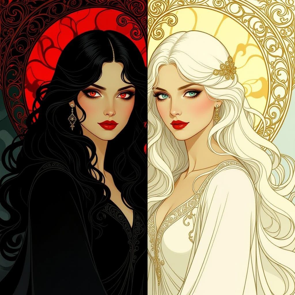 Dualistic Women: Good vs Evil in Art Nouveau Style